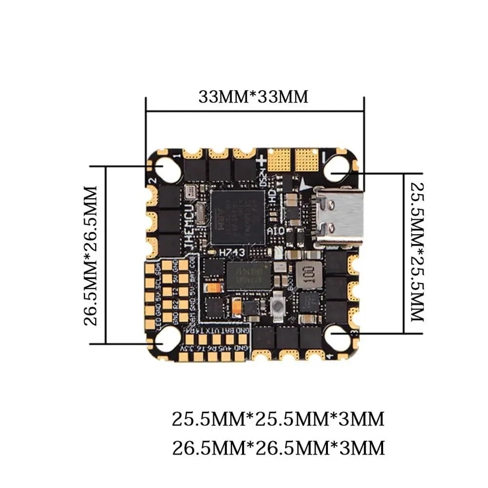 Per controller di volo JHEMCU GH743AIO-HD F743 con ICM-42688 e AM32 - ESC senza spazzole 40A/50A 4in1, 3-6S per drone FPV Freestyle(GH743AIO-HD 50A)