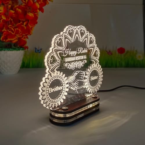 Image of lampees Personalized Raksha Bandhan 3D LED Lamp - Acrylic Night Light for Brother & Sister - Unique Keepsake Gift for Rakhi Bhaiya, Bhabhi & Siblings with Warm White Light