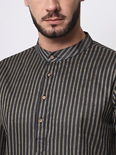 Image of Vastraa Fusion Men's Printed Kurta Pure Cotton Long Kurta, Round Collar, Full Sleeves, Button Kurta, Ethnic Wear