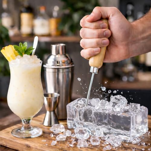 image for HIC Kitchen Ice Pick, Solid Steel With Wood Handle, For Chipping Block