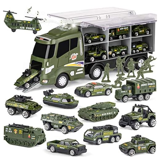 18 Pcs Military Truck with Army Men Toy Set for Boys, Mini Die-cast Battle Car in Transport Carrier Truck Playset, Army Toy Vehicle for Boy Girl Kid Toddler 8-12 Year Old Birthday Gift Party Favor
