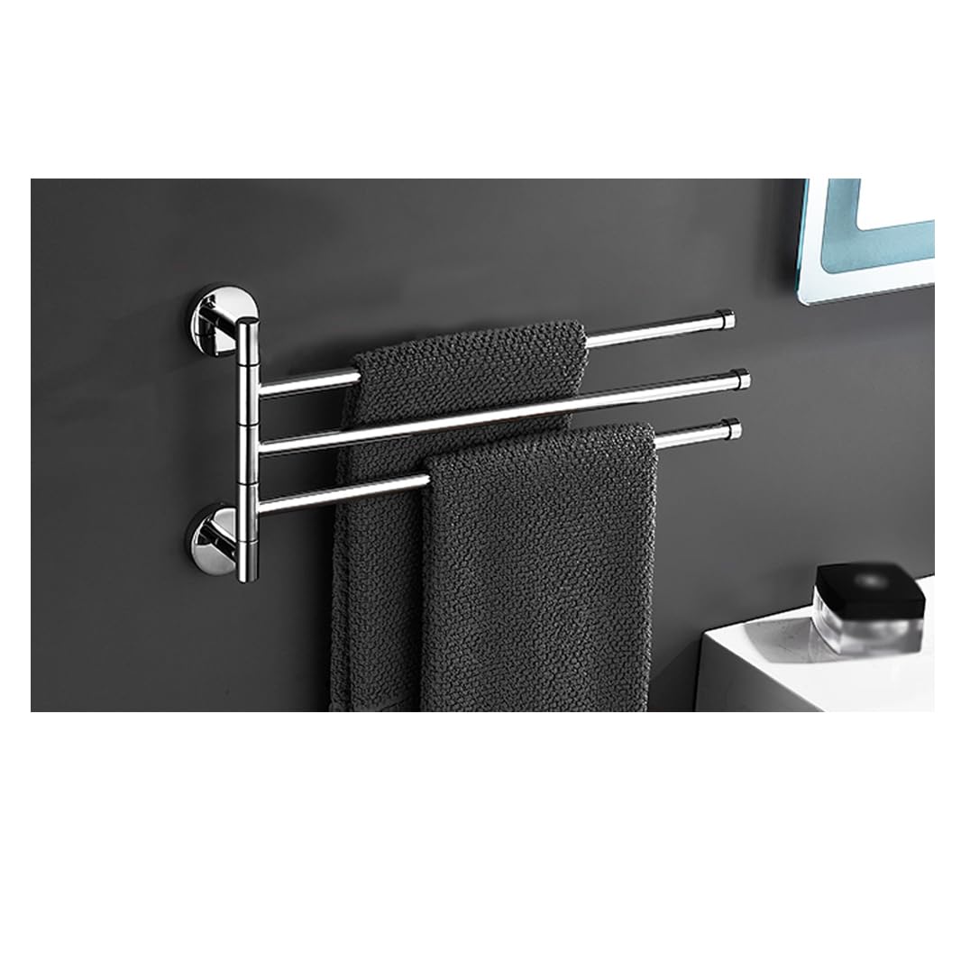 LMYSXAOZ Heavy Duty Swivel Towel Rack - Solid Brass Polished Chrome Swing Out Bar Space Saving Swinging for Bathroom Wall Mounted Holder Organizer Silver-3bar
