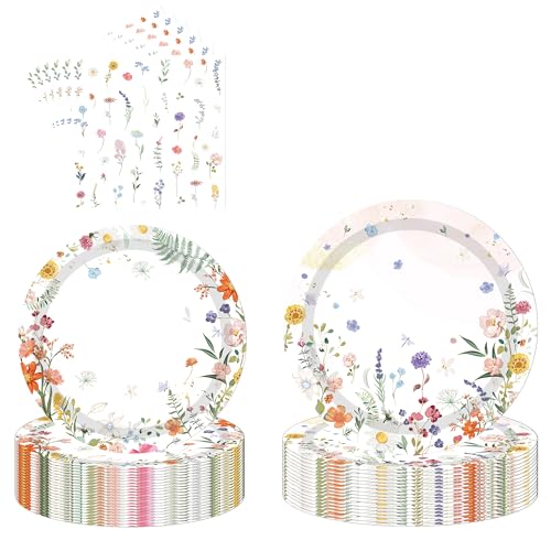 Floral Theme Party Tableware Set - 96 Pcs Tea Party Tableware Pap...