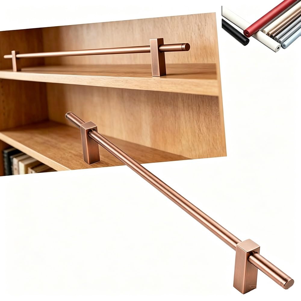 SVBVRFEEW Aluminum Shelf Guard Fence Decorative Railing Closet Safety Bar 16-51in Gallery Rails Set Bookshelves Anti-Tipping Rod Customizable(Brown,40cm/15.7in)