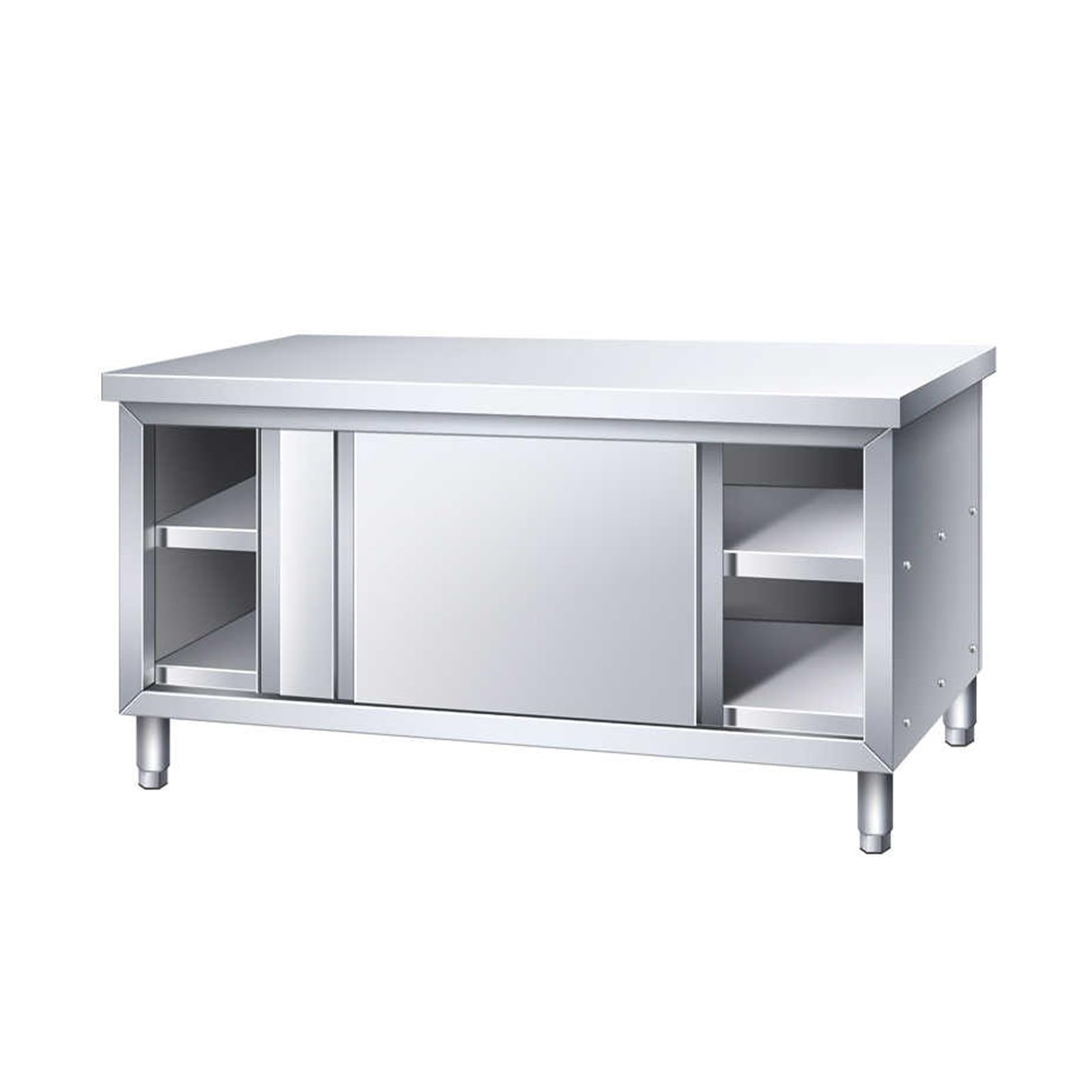 Mesa de trabajo comercial de acero inoxidable con puertas correderas, mesa de preparación resistente para el hogar, restaurante, garaje y almacén (80 x 50 x 80 cm / 31.5x19.7x31.5in)