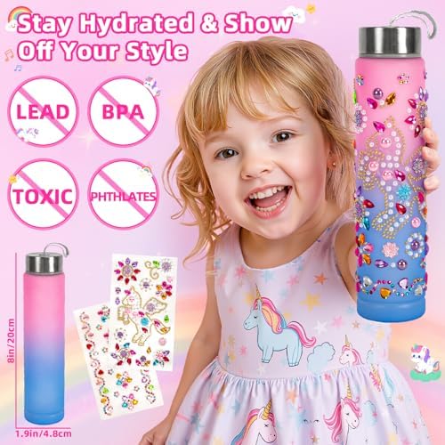 Hohosunlar Kinder Handtasche, Prinzessinnen Tasche mit Spielzeug Schminke, Einhorn DIY Wasserflasche mit Aufklebern, Spieltelefon, Schlüssel, Weihnachten Geburtstagsgeschenk Mädchen 3 4 5 6 7 8 Jahre