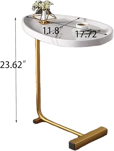 Miniatura 9 de Mesa auxiliar pequeña en forma de C de 2 piezas con marco de metal, mesa de sofá, bandeja de TV, mesita de noche, soporte portátil para laptop, mesa