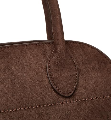 Bolsa tote grande de gamuza para mujer marrón miniatura 5