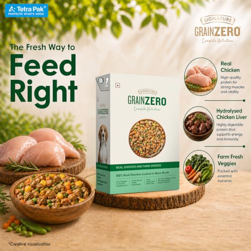 Image of Grain Zero Dog Fresh Food Tetra Pak Real Chicken & Vegetables, for Adult & Puppy, 350g | Supports Joint & Health | Immune System | Anti Inflammatory Properties | Ready to Serve | One Pack One Meal