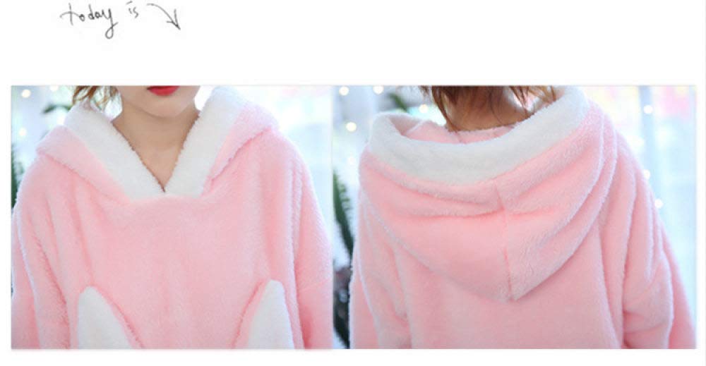 HAIBI Damen Pyjama Winter，Mädchen Schlafanzug 2 STK Mädchen Pyjamas Sets Nachtwäsche Cartoon Rosa Kaninchen Lange Ärmel Warm Pyjamas Weibliche Homewear