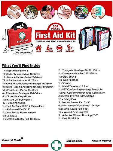 General Medi Erste Hilfe Set - 309-teiliges Premium Erste-Hilfe-Set für Haus, Auto, Reise, Büro, Sport, Wandern, Camping, Rettung (rot) - Image 7