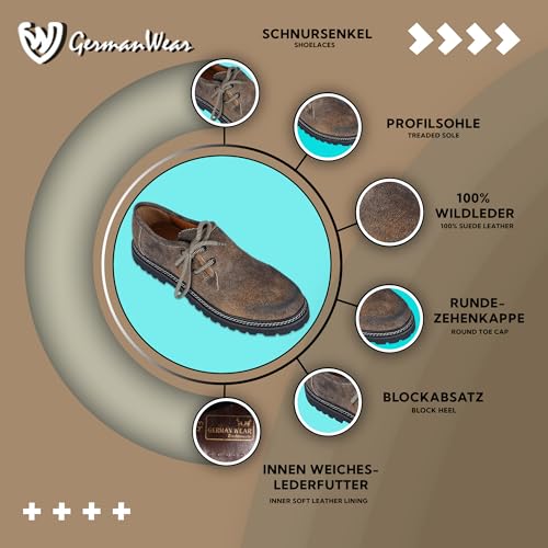 German Wear Haferlschuhe Trachtenschuhe Original Handmachart Trachten Lederschuhe aus Wildleder Echtleder Schuhe (Antikbraun, EU Schuhgrößensystem, Erwachsene, Numerisch, M, 45)