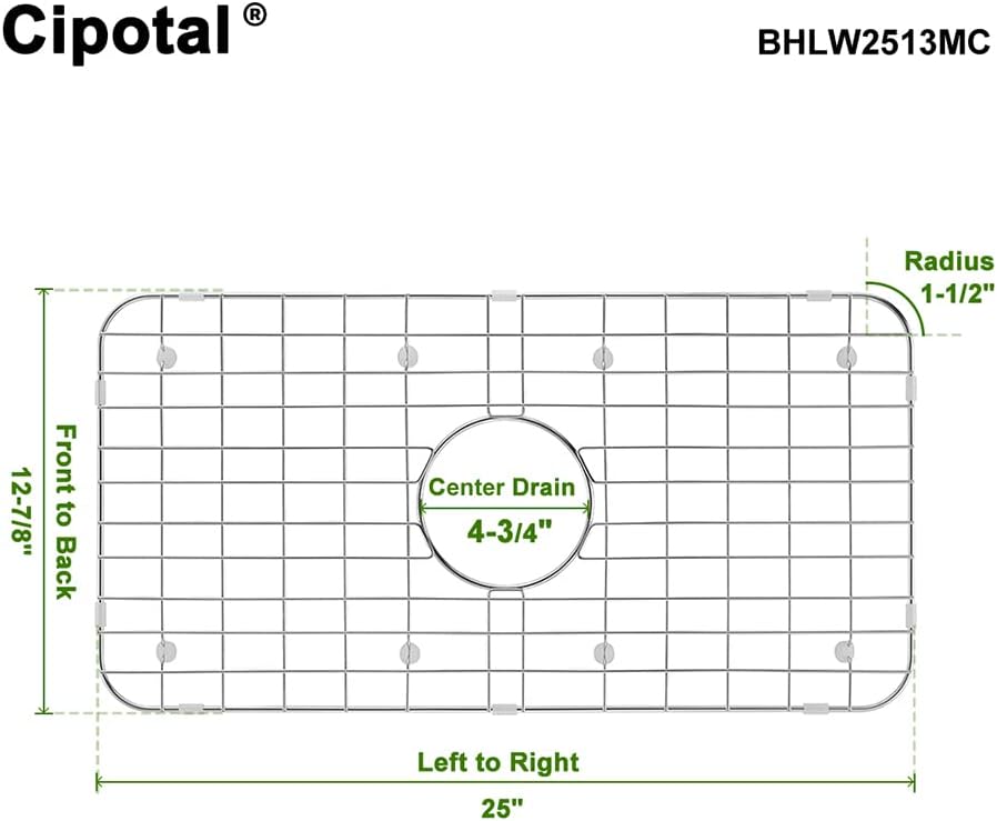 25 in. x 12.8 in. Centre Drain Sink Protector with Supersoft Silicone Feet in 304 Grade Stainless Steel