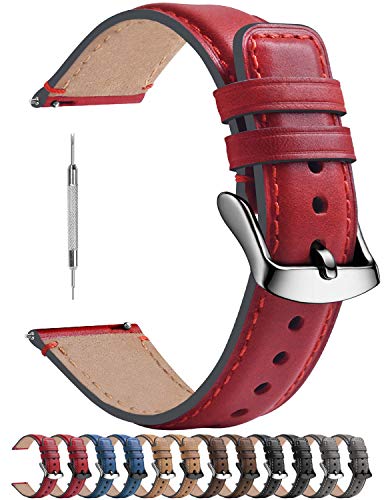 Fullmosa Quick Release Watch Band 18mm,Burnished Leather Watch Strap Compatible Garmin Vivoactive 4S/Vivomove 3S/Asus Zenwatch 2/Withings ActivitÃ©/Steel HR 36mm,18mm Red+Silver