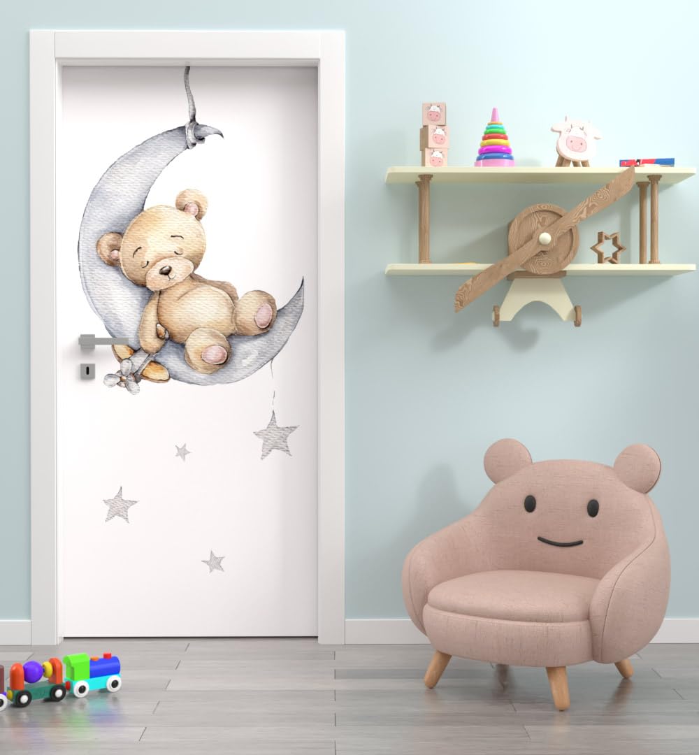 MyMaxxi Türtapete selbstklebend - Einteilige Türfolie 90x200 cm - Motiv: Bär Mond Baby neutral Türklebefolie zum verschönern & bekleben der Tür - Türaufkleber aus Klebefolie
