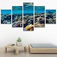 SIGNWIN 5 Panel Canvas Wall Art Modern Art Dramatic Fish Jellyfish Marine Life Multicolor Nautical Photography for Home Decorations Ready to Hang - 60