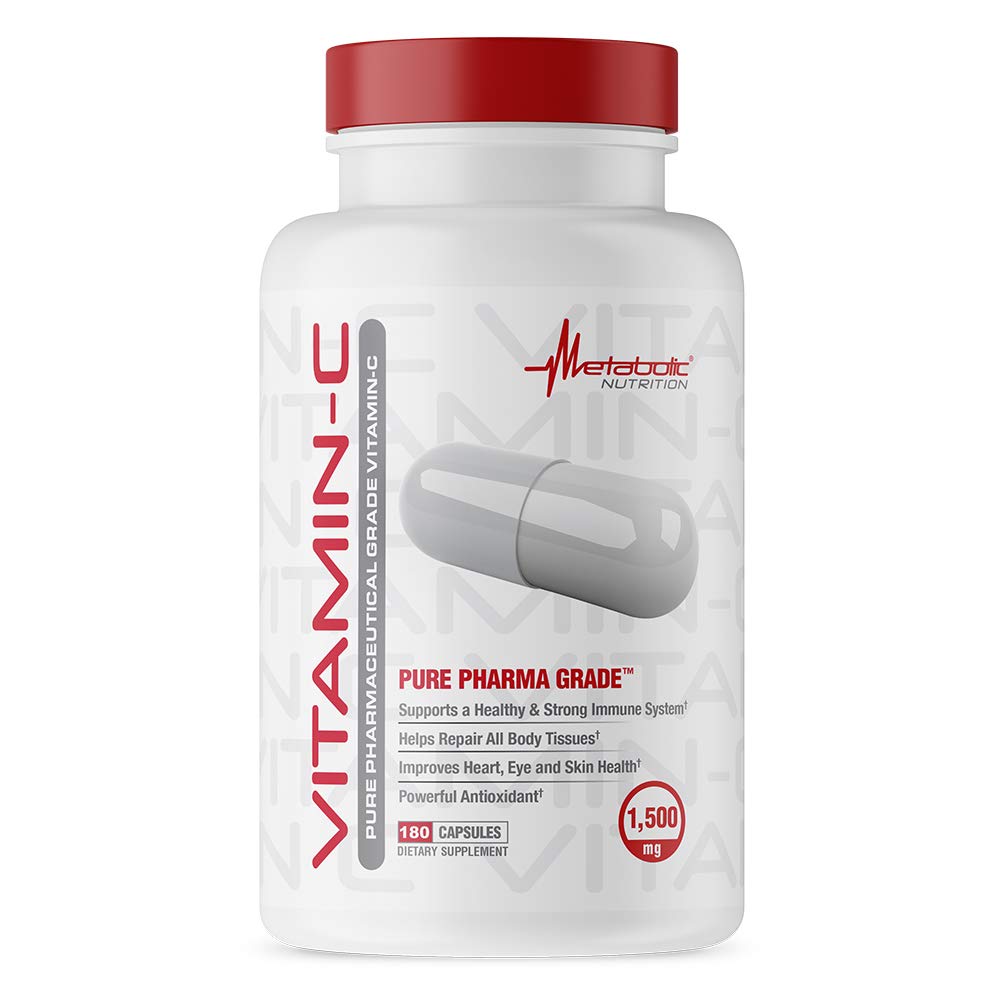 Metabolic Nutrition Vitamin C, 1500mg, Pure Pharma Grade, High Absorption Ascorbic Acid Capsules (180 caps) 1 Count (Pack of 180)