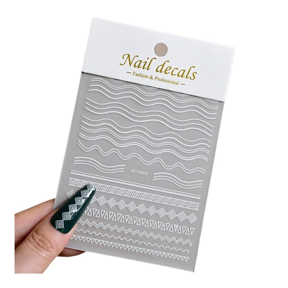 12Pcs 3D White French Nail Stickers, Self-Adhesive Geometric Decals for DIY Nail Manicure(NKS358-05-03)