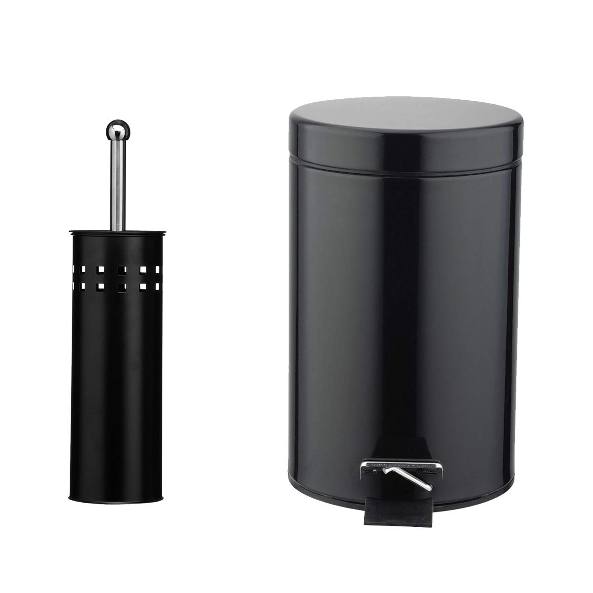 Denny International White Denny 3 Litre Bathroom Pedal Bin And Matching Toilet Brush Set (Black)