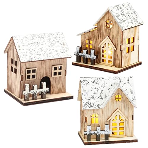 Village de Noël en bois avec éclairage LED pour déco de table hiver