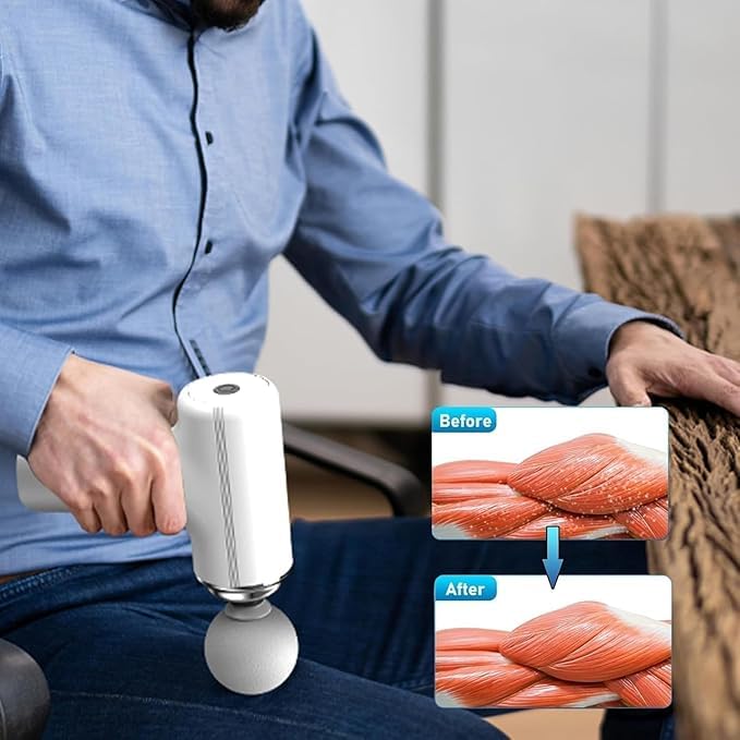 Image of AQUACARE Mini Massage Gun | Deep Tissue Muscle Massager | 6 Speed Handheld Battery Powered Body Massager with 4 Massage Heads for Neck, Shoulder, Back, Legs & Foot Pain Relief | Portable