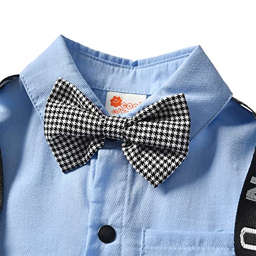 Image of Hopscotch Baby Boys Cotton and Spandex Half Sleeves Applique Bow Solid Romper in Blue Color