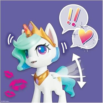 My Little Pony Magical Kiss Unicorn Princess Celestia, Interactive Unicorn Figure with 3 Surprises - Musical Kids Toy That Moves, Lights Up