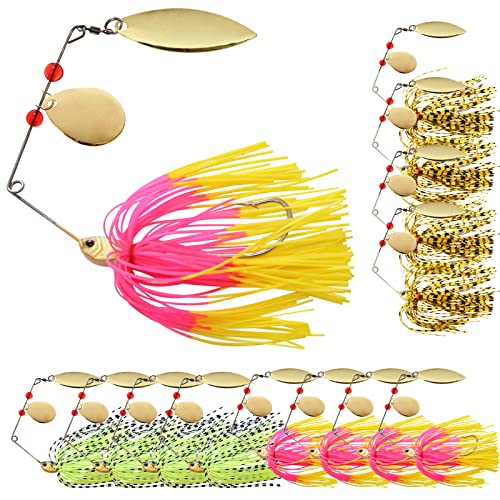 Fregito 12 Pcs Fishing Lures Spinnerbait, Spinner Baits Bass Fishing Lure With Copper Willow Double-Blade, Rooster Tail Fishing Lures For Freshwater Saltwater Bass Salmon Pike Trout…… #TOP20