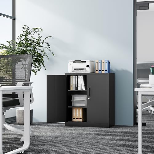 36” Tall Metal Storage Cabinet with Lockable Doors and Adjustable Shelves for Home, School, Office, Garage