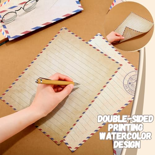 Image of TaoBary 160 Pcs Stationery Paper Set 50 Double Sided Stationery Papers with 50 Matching Envelopes and 60 Round Dot Sticker, 10 Design(Vintage Travel,8.5 x 11 Inch)
