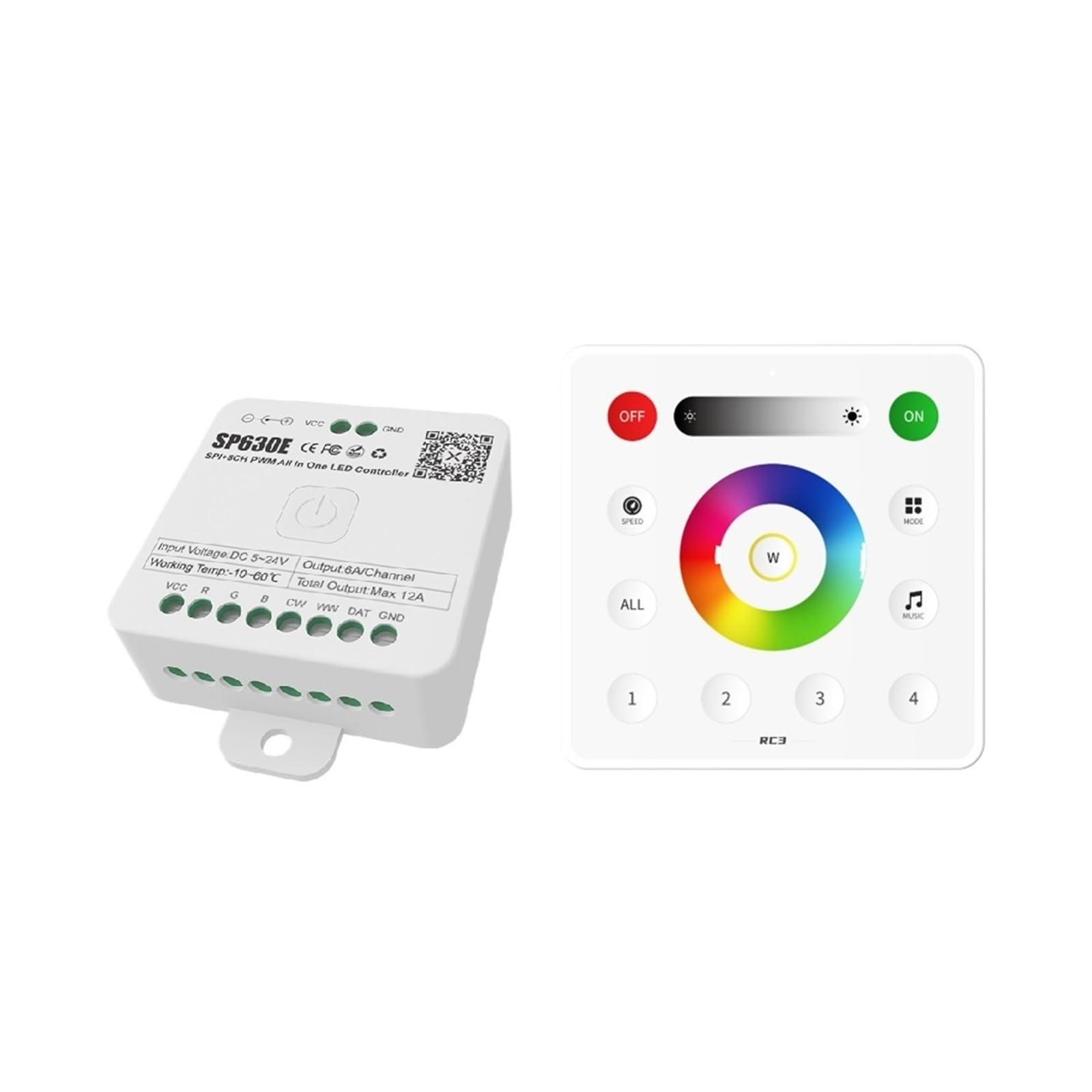 ZXAOMMBEA DC5V-24V SP630E All-in-one LED Controller SPI Pixel 5CH RGB RGBW PWM Light WS2811 5050 3528 FCOB 2.4G Remote Control(SP630E and RC3)
