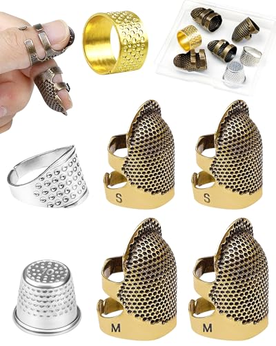 FIVEIZERO Thimble Kit 7 PCS Sewing Thimbles for Hand Sewing Metal Finger Protectors Thimble Ring for Quilting and Embroidery