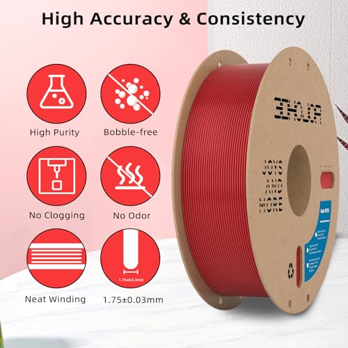 Image of 3DHoJor Update Basic PETG Filament 1.75mm, PETG 3D Printer Filament, 2.2 LBS (1KG) Cardboard Spool, Fit Most FDM 3D Printer, Red