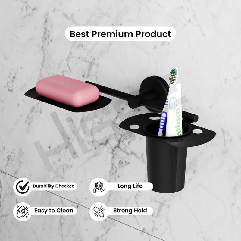 Chrome Square Bathroom Accessory Set | Wall Mounted Soap Dish & Toothbrush Holder with Tumbler | Durable Rustproof Bathroom Organizer (BLACK, 208), photo 4 of 5