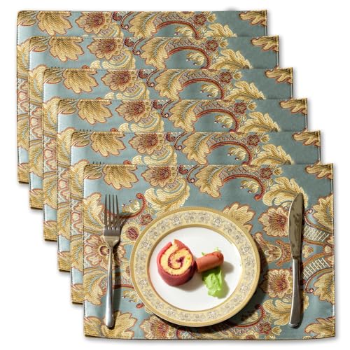 NYSMXF Extra Luxury Dinner Placemats Set of 6,with Vintage Damask Jacquard Design for Dining Room,Living Room,Home Decor,Elegant Beaded Tapestry (Dark Cyan, 6 piece 13×18 Placemats) by NYSMXF - Used condition - US$20.95