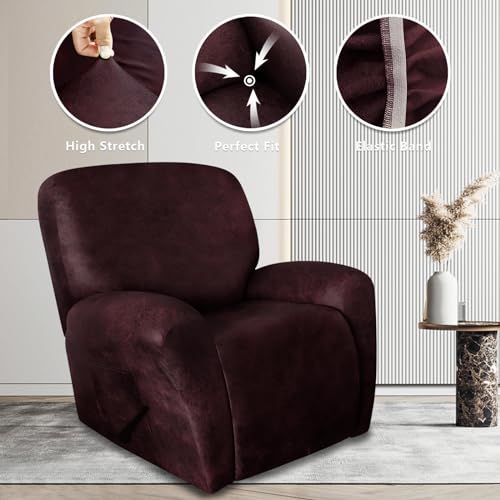 Image of ANARACHON Leather Like Recliner Chair Covers Heavy Duty, 4 Pieces Recliner Cover for Recliner Chair, Leather Cover for Recliner slipcovers Washable for Pets (Wine)