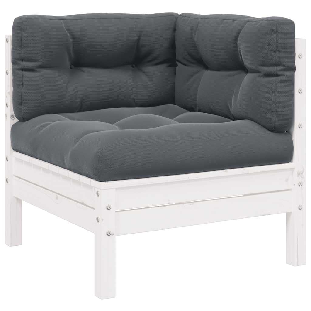Sofá de jardín de 2 plazas en color blanco de madera maciza de pino con cojines, muebles modulares de terraza para jardín, sofá de exterior resistente y estable con flexible