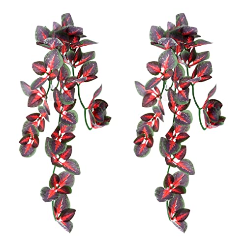 Mipcase 2pcs Crested Gecko Plants Landscape Decor Chameleon Plants Artificial Plants Faux Plants Landscape Eding Reptile Fake Plants Ornament Artificial Grass Aquarium Plant Climb Red