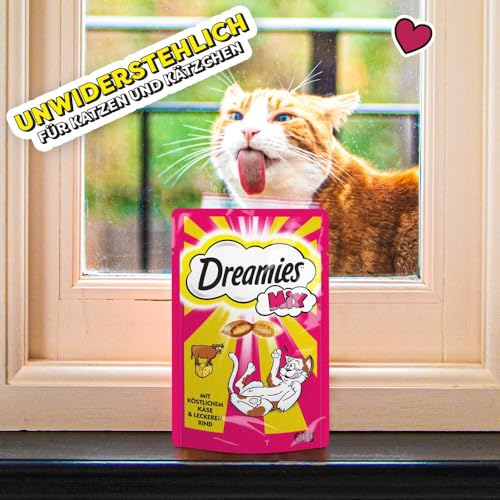 Dreamies Mix Katzensnacks mit Rind & Käse – Außen knusprig & innen cremig – 6 x 60g