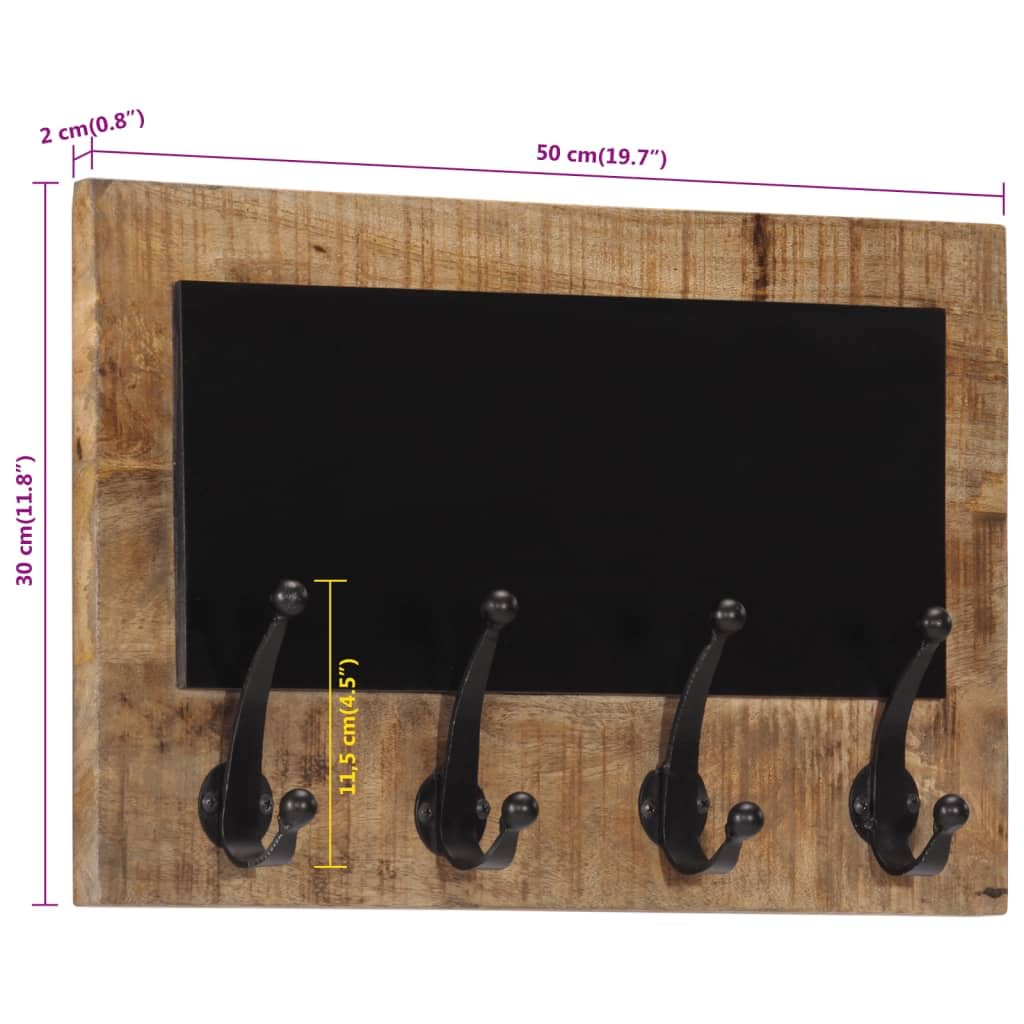 Perchero de pared con 4 ganchos, 2 unidades, madera maciza de mango