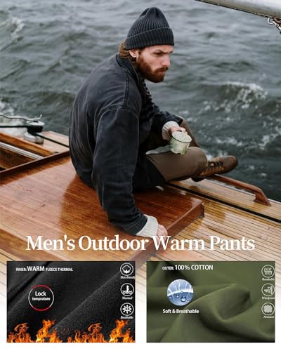 Raroauf Casual Pant for Men Fleece-Linen Cargo Pants Combat Work Trousers Outdoor Hiking Pants3