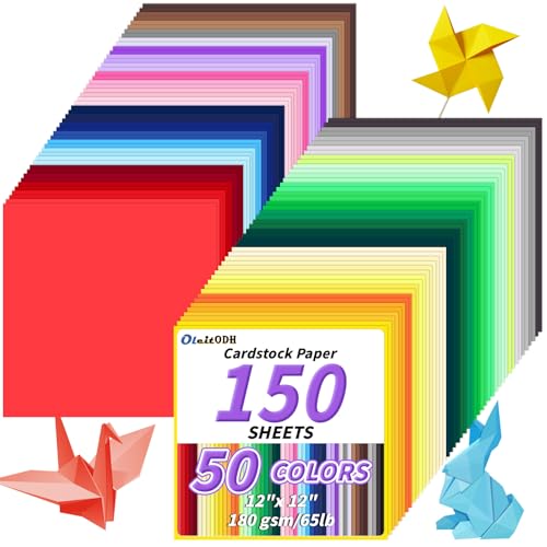 Oleitodh Colored Cardstock 50 Colors Bulk 150 Sheets 12 x 12 Cardstock Paper 180 GSM Perfect for Cricut Scrapbooking Crafts
