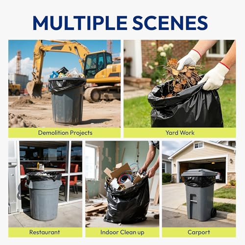 Image of Heavy Duty Trash Bags 33 Gallon 30 Count, 1.0 Mil, Strong Black Garbage Bags, Leakproof Star Seal for Construction, Yard, Demolition Debris