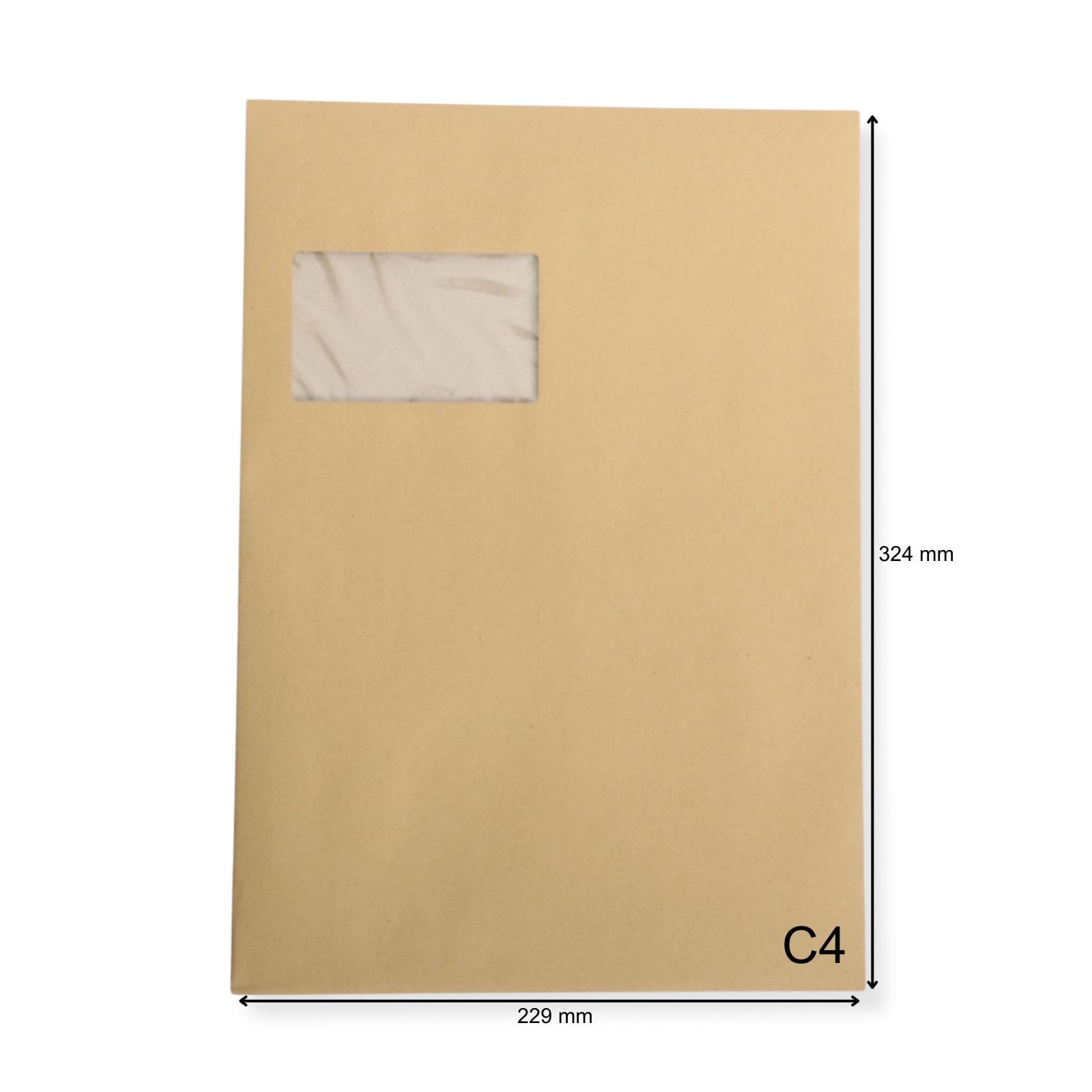 600 St. C4 Papprückwand Versandtaschen mit Fenster braun 120 gr. Kuvert Haftklebend Briefumschläge HK Briefhüllen