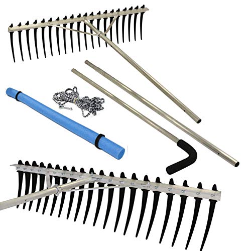 Rake Zilla | Extra-Large Heavy-Duty Lake and Pond Aquatic Weed Rake 40 Wide Head with 9 Tines | Includes Detachable Float Kit & 25 ft Rope for Scooping Skimming and Easy Cleanup in Lakes & Ponds