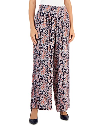JM Womens Wide-Leg Pull-On Pants Blue Intrepid Combo M