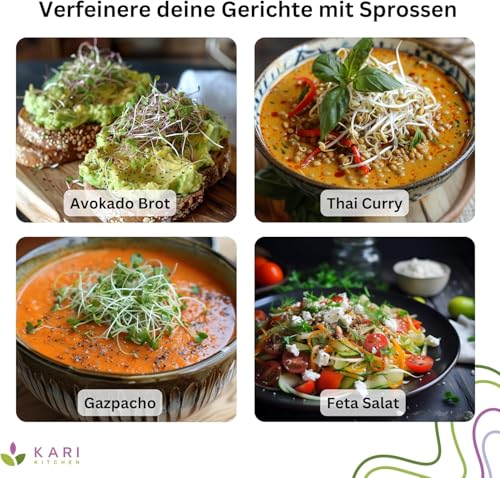 KARI KITCHEN - Sprossenglas 1000ml für Sprossen plus Kresse Anzuchtschale mit EBook und Anleitung (Keimglas für Sprossen, Sprossen Anzuchtset, Sprossenglas Keimglas Set,Keimschalen Sprossen) (1er Set)