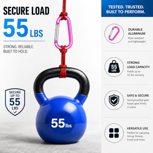 Image of Carabiner Caribeaner Clip,3 inch Large Aluminum D Ring Shape Carabeaner with Keyring Keychain Hook