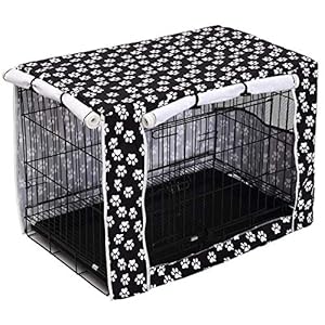 Dog-Crate-Cover-for-Wire-Crates-Heavy-Nylon-Durable-Waterproof-Windproof-Pet-Kennel-Cover-Indoor-Outdoor-Protection-Cover-only-Black-Paw-Small Waterproof Pet Kennel Cover