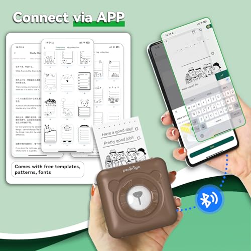 Image of Mini Pocket Bluetooth Printer, Portable Thermal Sticker Maker, Bluetooth Connected Phone, Compatible with iOS&Android, for Journal /DIY Scrapbook /Travel /Notes /Lists /Label /Memo,Photos 304DPI (Brown)